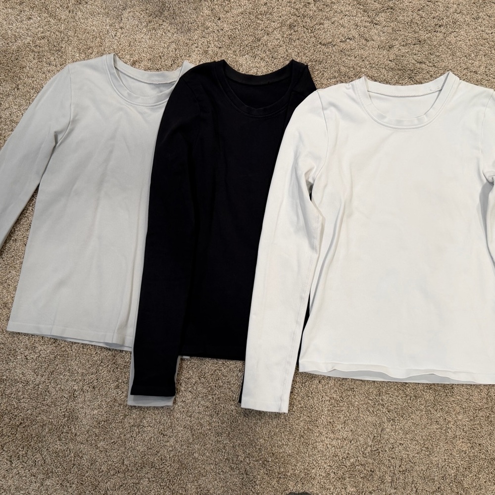 Set of Three Long Sleeve Compression Shirts - Black, White, Gray